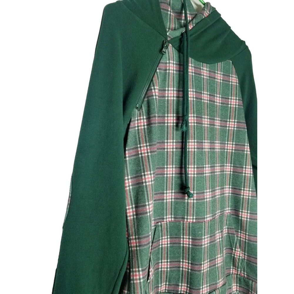 Michelle Mae Sweater green plaid Asymmetrical double hood size Medium - Picture 12 of 16